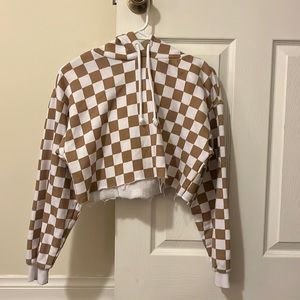 Brown and white checkered hoodie
